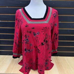 New Designer Original Womens Red & Black Floral Sweater Top Size PXL NWT
